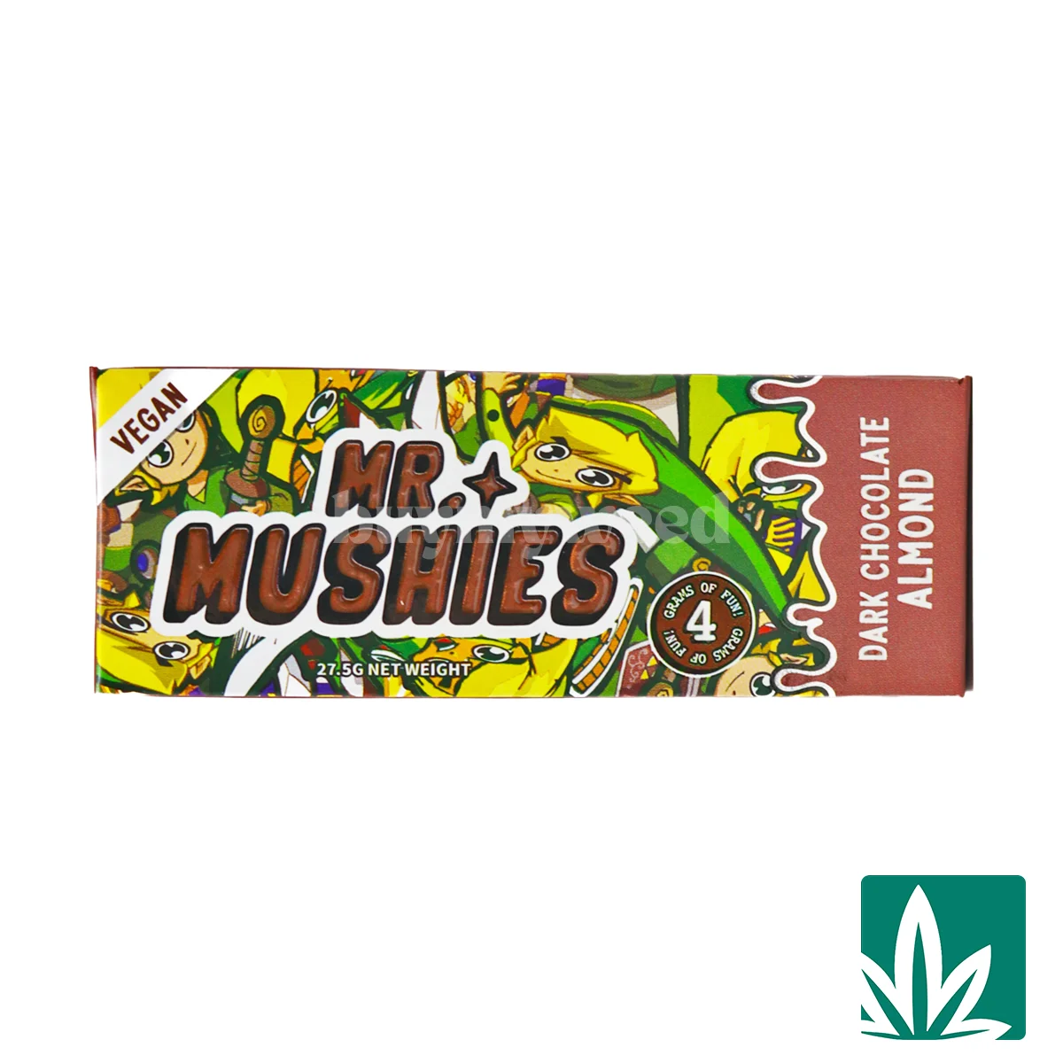 mr-mushies-dark-chocolate-almond Mr Mushies Shroom Bars (4g) – Dark Almond Chocolate - Image 1